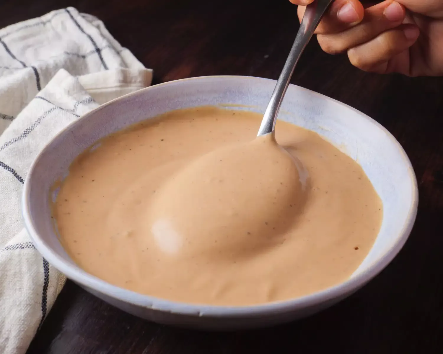 Raising Cane's Sauce Recipe in a bowl with a spoon 